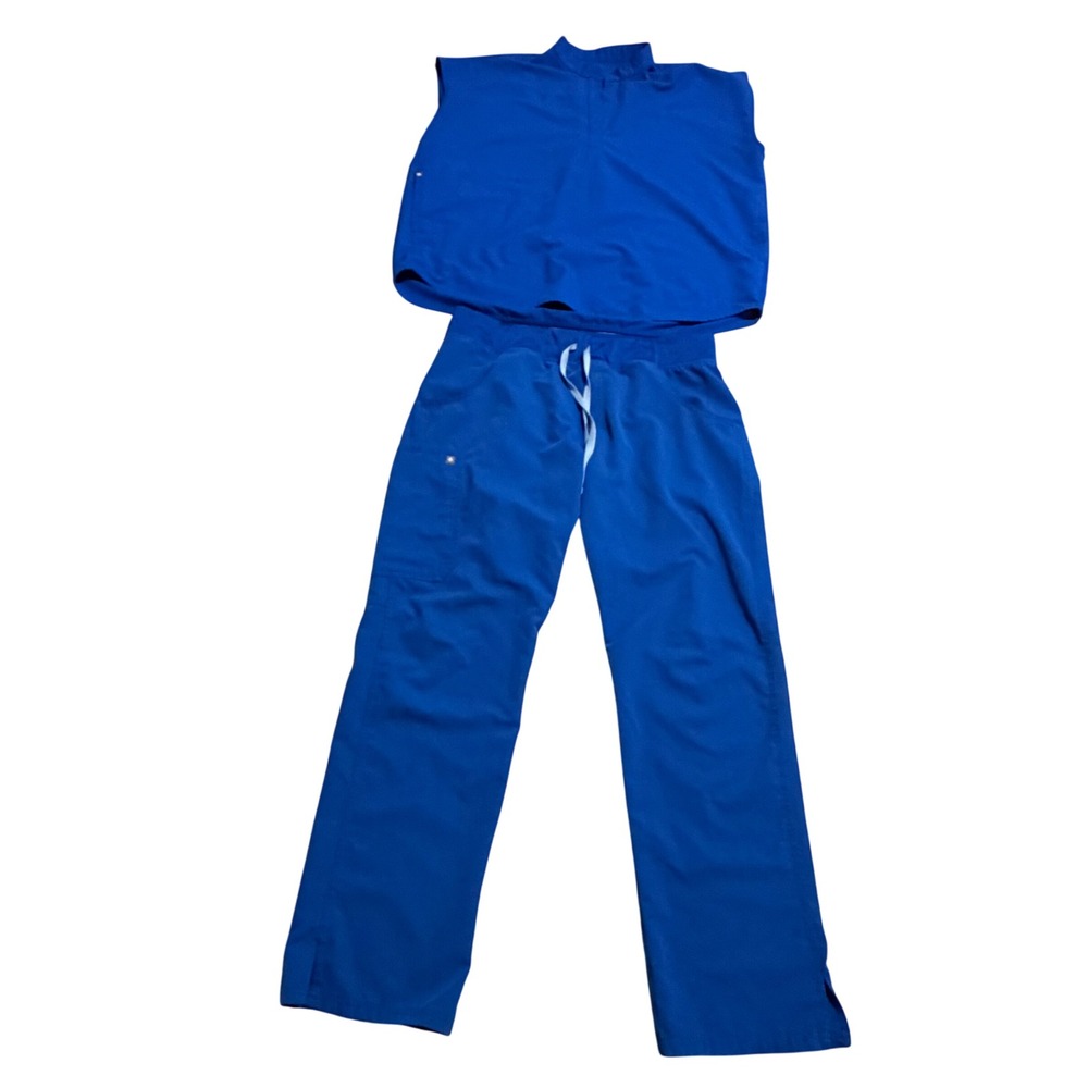 Figs Royal Blue Scrub Set Rafaela Sleeveless Top sz L Kade Strt Leg Cargo Pant L